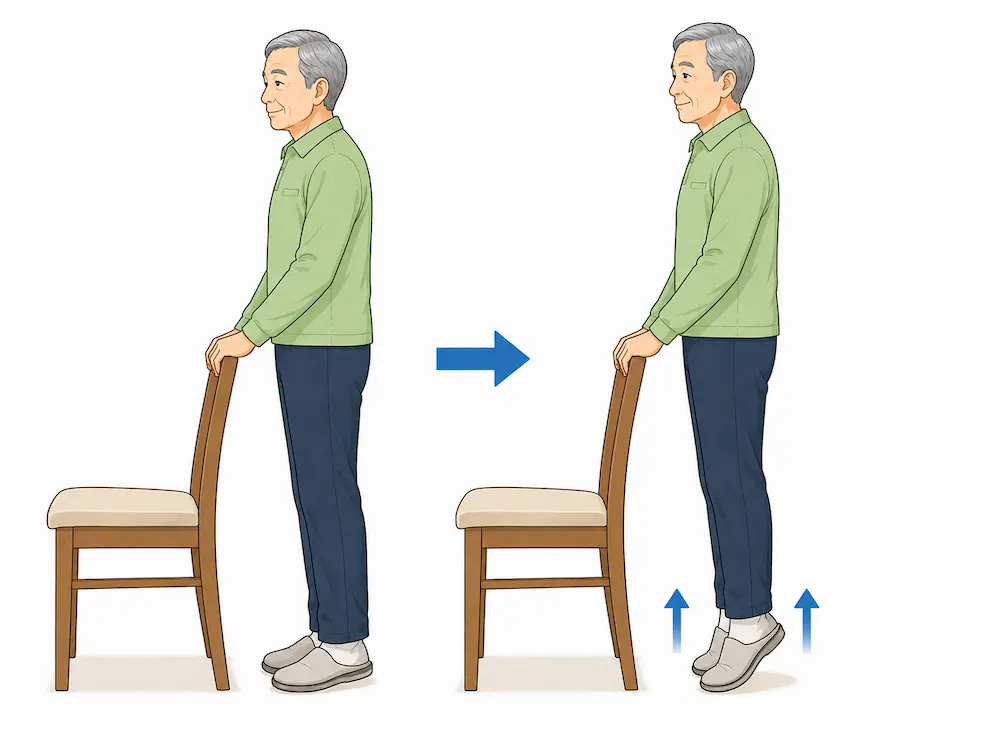 椅子につかまって行うかかと上げ運動