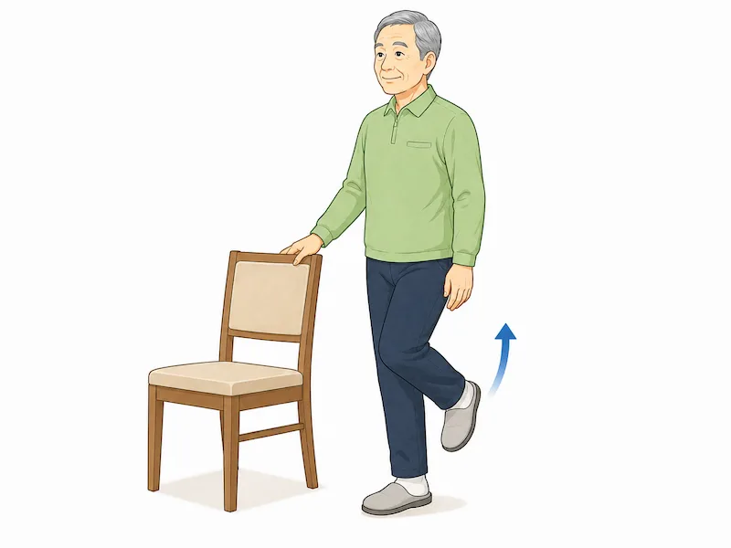 椅子につかまって行う片脚立ち